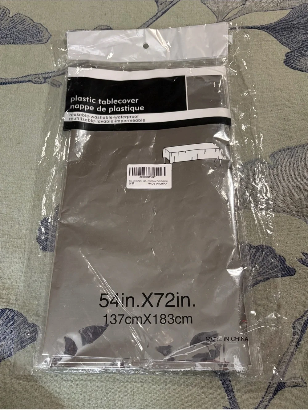 Silver Metallic Plastic Tablecloth 54x72 Reusable Waterproof Party Cover